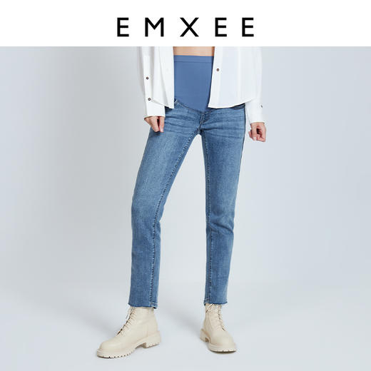 【孕妈服饰】嫚熙孕妇牛仔裤休闲外穿秋季小脚显瘦怀孕期直筒铅笔裤女 商品图0