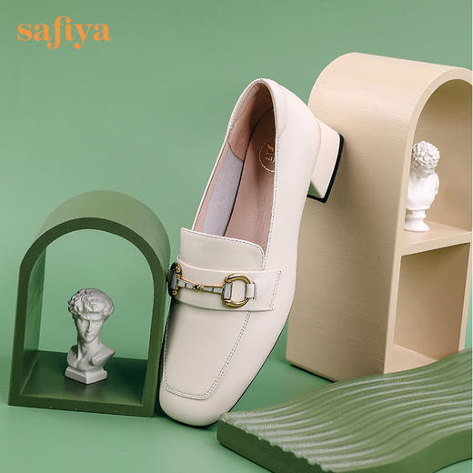 Safiya/索菲娅真皮乐福鞋女四季可穿复古马鞍扣舒适通勤浅口单鞋 SF23112079 商品图2