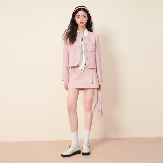 【拼】西遇粉色小香风套装女新款温柔气质名媛风短款上衣外套11721384X 商品图1