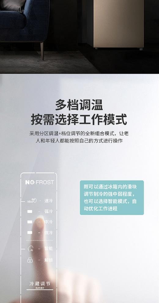 海信220升风冷无霜三开门式电冰箱BCD-220WYK1DQ 家用节能小型冷藏冷冻冰箱 商品图6