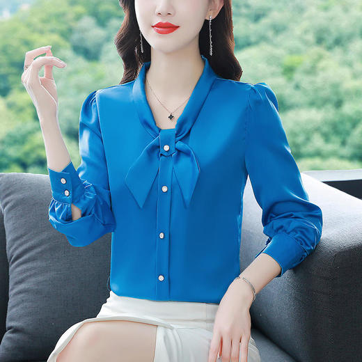 重磅仿真丝衬衫长袖新款时尚法式复古港味气质仿桑蚕丝上衣女YH-118036 商品图5