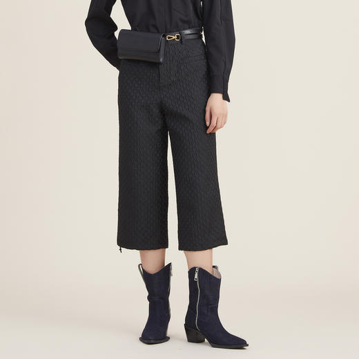 谜底直筒裤女2022秋新款立体爱心压花挺阔通勤裤子223MK1164 商品图0