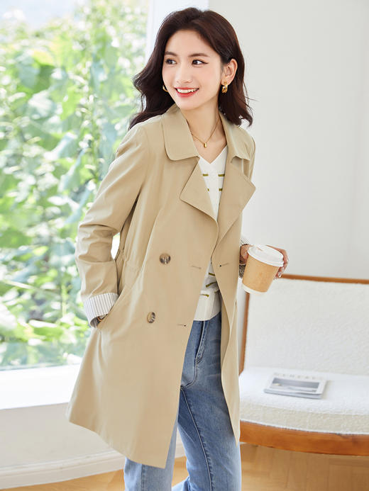 【专属特价】熙世界质感时尚风衣外套女秋装新款气质小个子中长款流行大衣 商品图1