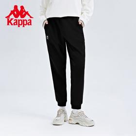 Kappa运动裤2022新款女针织长裤休闲裤黑色小脚卫裤K0C62AK61