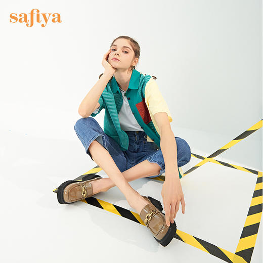 【新品特惠】Safiya/索菲娅jk鞋2022年早秋新款复古竹节扣漆皮厚底真皮超轻系列乐福鞋  SF23112016 商品图2