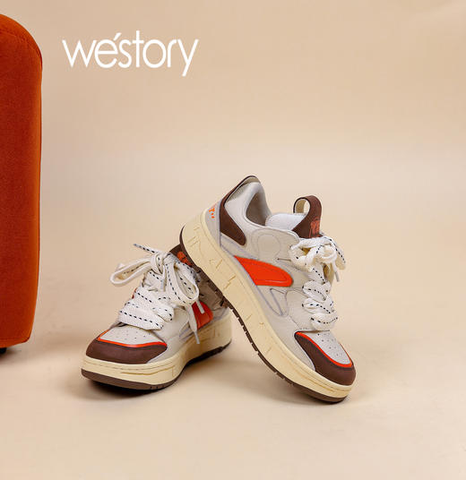 westory22年秋季新款拼色系带松糕鞋平底低帮百搭休闲鞋72741 商品图4