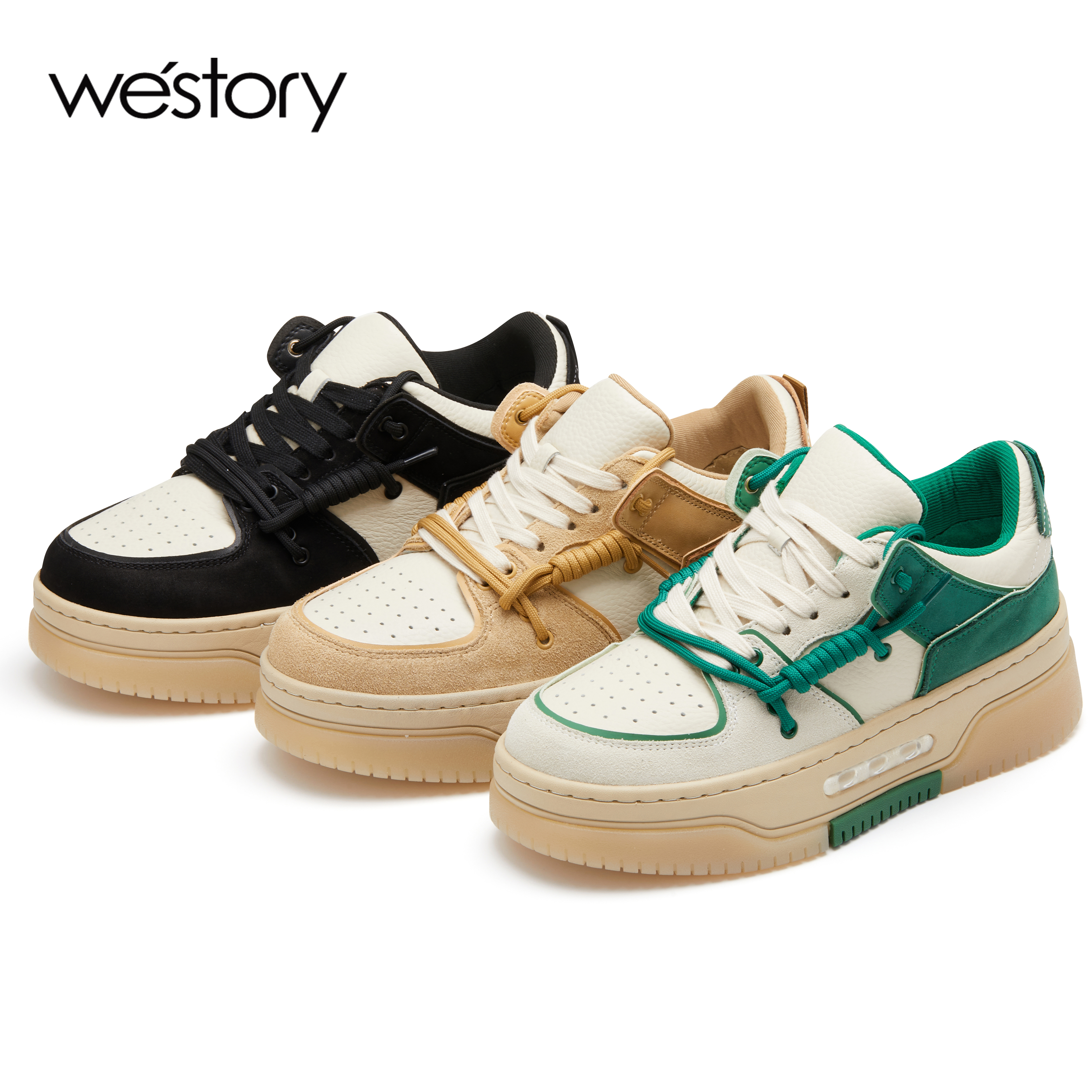 westory22年秋季新款厚底增高撞色透气百搭系带板鞋休闲鞋女72181