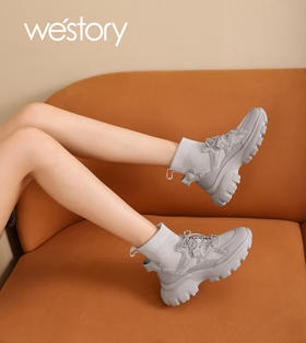 Westory22年秋冬季新款中帮弹力靴厚底圆头休闲马丁靴81841