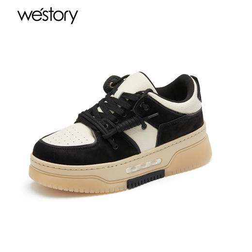 westory22年秋季新款厚底增高撞色透气百搭系带板鞋休闲鞋女72181 商品图2