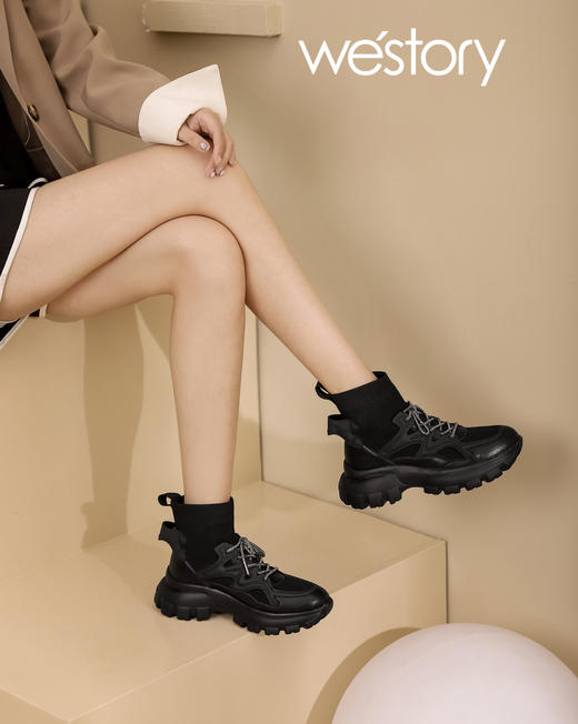 Westory22年秋冬季新款中帮弹力靴厚底圆头休闲马丁靴81841 商品图1
