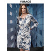 VIMAGE纬漫纪秋季新品复古轻薄水墨印花显瘦连衣裙V1807420 商品缩略图3