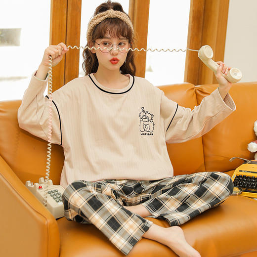 【拒绝起球 柔软舒适】睡衣女春秋款长袖棉质套装2022年新款学生ins风秋冬季宽松家居服40款可选 商品图1