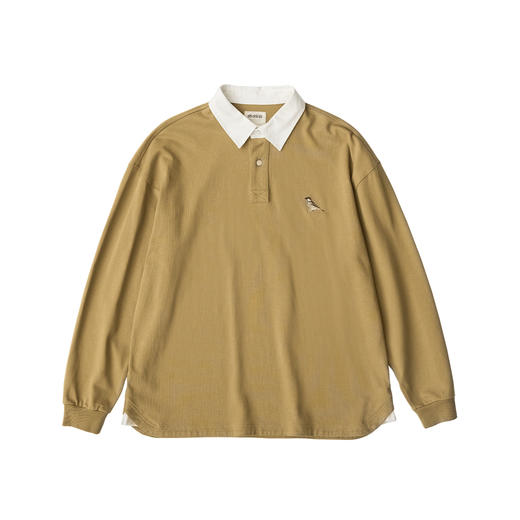 吃茶去chichaqu重磅宽松拼色刺绣麻雀长袖POLO衫 商品图1