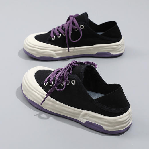 「时尚四色！不一样的设计感」帆布鞋学生复古低帮韩版鞋子女小白鞋厚底薄款 商品图5