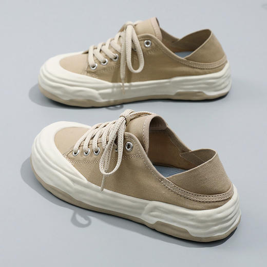 「时尚四色！不一样的设计感」帆布鞋学生复古低帮韩版鞋子女小白鞋厚底薄款 商品图1