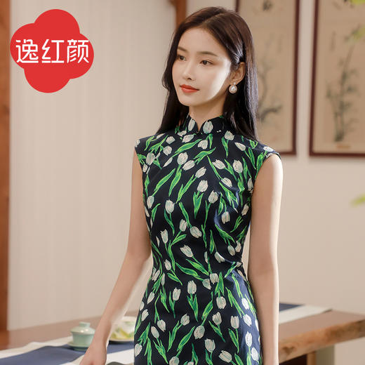 逸红颜旗袍女夏2026新款 沁心 棉麻立领复古透气吸汗修身显瘦女装 商品图3