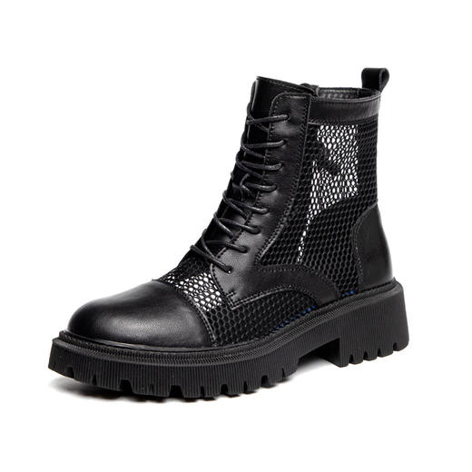 【服饰鞋包】白色网纱马丁靴夏季镂空短靴2022新款皮透气靴子英伦风厚底女靴 商品图4