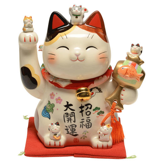 日本药师窑彩绘招福大开运招财猫（带项圈7.5号） 商品图0