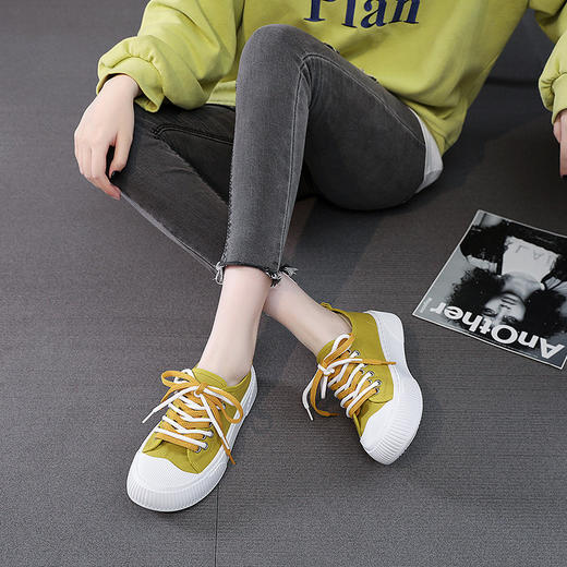「时尚配色」女鞋厚底帆布鞋女夏款春秋松糕鞋子 商品图2