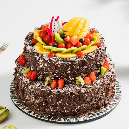 【经典美味】6磅双层森林果乐蛋糕，巧克力鲜果蛋糕（沧州） 商品图0