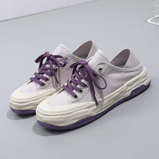 「时尚四色！不一样的设计感」帆布鞋学生复古低帮韩版鞋子女小白鞋厚底薄款 商品图8
