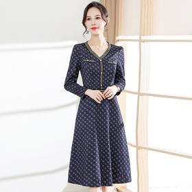 YWE  X808印花连衣裙中长款修身大码显瘦气质裙