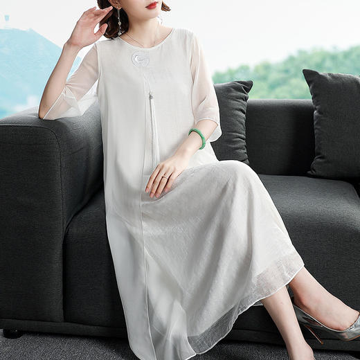 中国风宽松天丝连衣裙禅意茶服 KDS-447 商品图1
