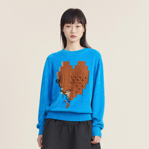 谜底套头针织衫女2022秋新款柔软舒适爱心织花圆领毛衣223MZ1382 商品图0