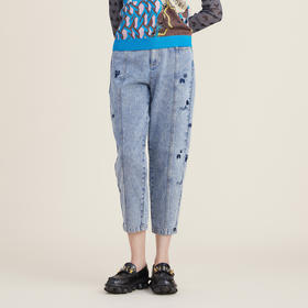 谜底纯棉9分牛仔裤女2022秋新款时尚大码女士宽松萝卜裤223MK1010