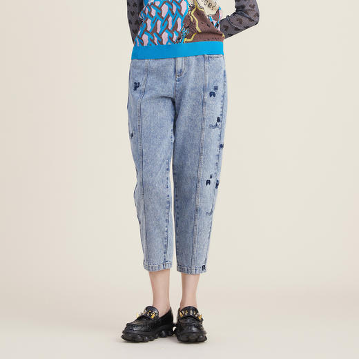 谜底纯棉9分牛仔裤女2022秋新款时尚大码女士宽松萝卜裤223MK1010 商品图0