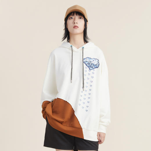 谜底休闲连帽卫衣女2022秋新款oversize爱心雨绣花上衣223MV1028 商品图0