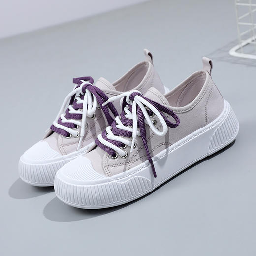 「时尚配色」女鞋厚底帆布鞋女夏款春秋松糕鞋子 商品图1