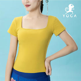 壁虎瑜伽【2208SY189】方领柔软高弹瑜伽短袖（有胸垫）【5天发货】