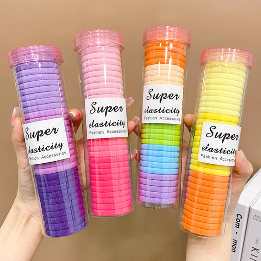 「9.9元包邮！数款颜色可选」高弹力橡皮筋彩色毛巾圈儿童女童扎马尾罐装时尚配饰简约发绳发饰 商品图0