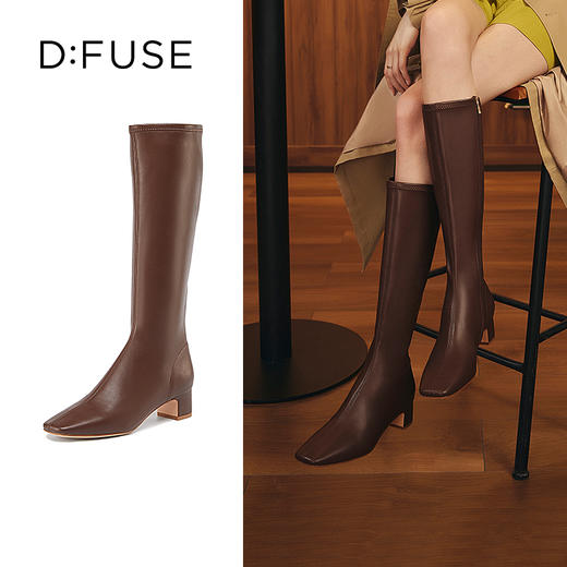 DFuse迪芙斯2022年新款方头弹力瘦瘦靴及膝靴长筒靴DF24117043 商品图7