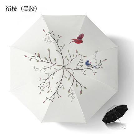 白色素画流行网红直杆雨伞晴雨两用防晒长柄花鸟男女向热卖礼品伞HT-0088B 商品图2