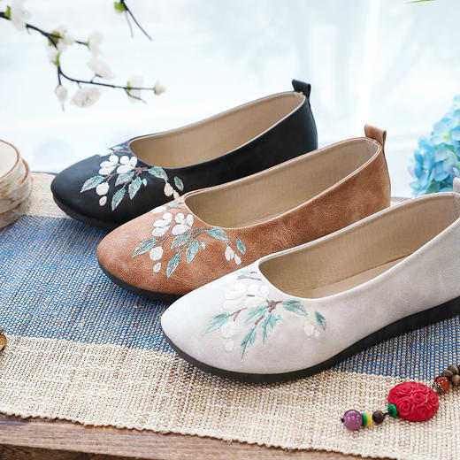 【落英】平底绣花单鞋秋季茶禅服鞋 YR 商品图2