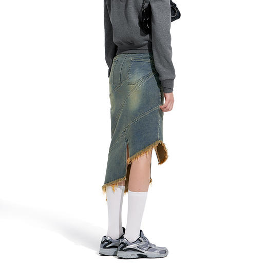   NUTH“画中少女”复古做旧牛仔裙不规则下摆半身裙 商品图4