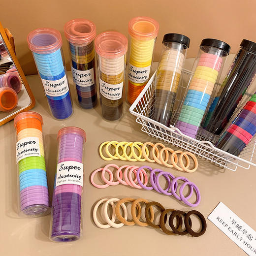 「9.9元包邮！数款颜色可选」高弹力橡皮筋彩色毛巾圈儿童女童扎马尾罐装时尚配饰简约发绳发饰 商品图2