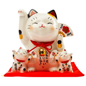 日本药师窑彩绘财源广进招财猫(储蓄罐）15cm