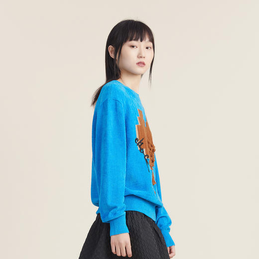 谜底套头针织衫女2022秋新款柔软舒适爱心织花圆领毛衣223MZ1382 商品图1