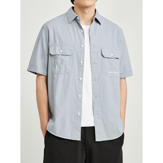 墨麦客2022夏季新款男装字母刺绣短袖衬衫男士薄款宽松工装50088 商品图1