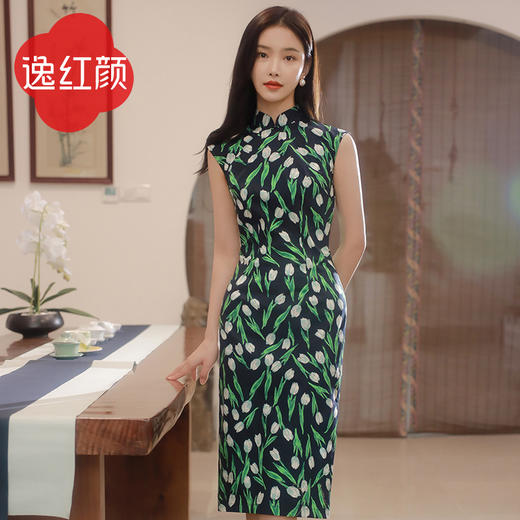 逸红颜旗袍女夏2026新款 沁心 棉麻立领复古透气吸汗修身显瘦女装 商品图1