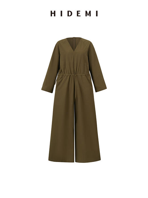 HIDEMI 铜绿色抽绳水洗棉设计感连体裤 商品图11