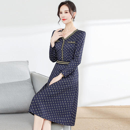 YWE  X808印花连衣裙中长款修身大码显瘦气质裙 商品图1