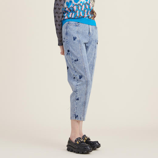 谜底纯棉9分牛仔裤女2022秋新款时尚大码女士宽松萝卜裤223MK1010 商品图3