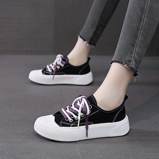 「时尚配色」女鞋厚底帆布鞋女夏款春秋松糕鞋子 商品图3