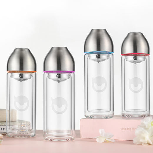 NONOO 桃子小姐双层玻璃杯 便携隔热防烫水杯花茶杯 260ml 玫红 商品图3