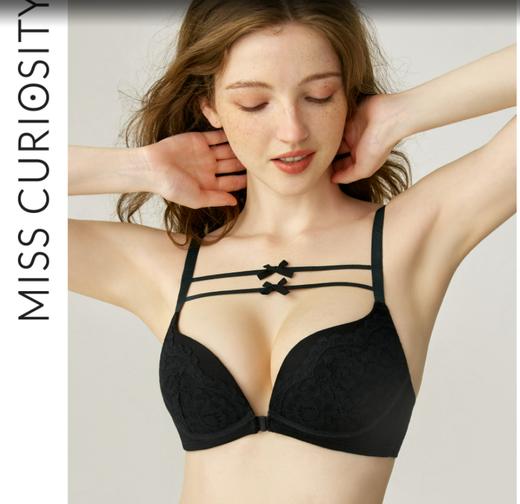 好奇蜜斯前扣内衣女小胸聚拢薄款无钢圈文胸套装少女蕾丝性感胸罩莉迪亚 商品图0