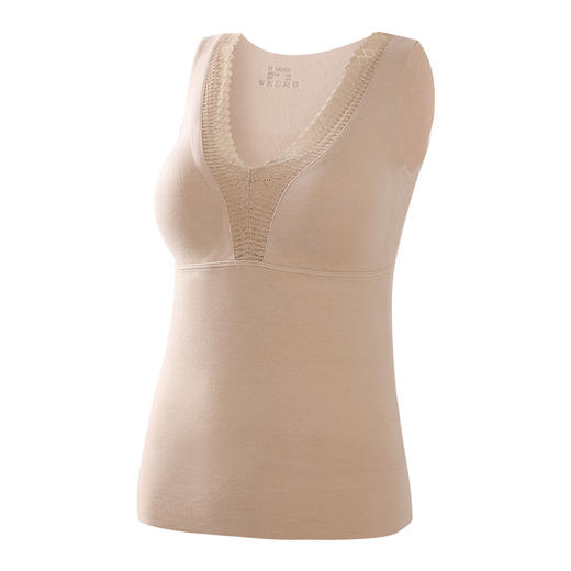 秋冬新款锻彩绒保暖背心带胸垫女士V领花边无痕内搭保暖 商品图4